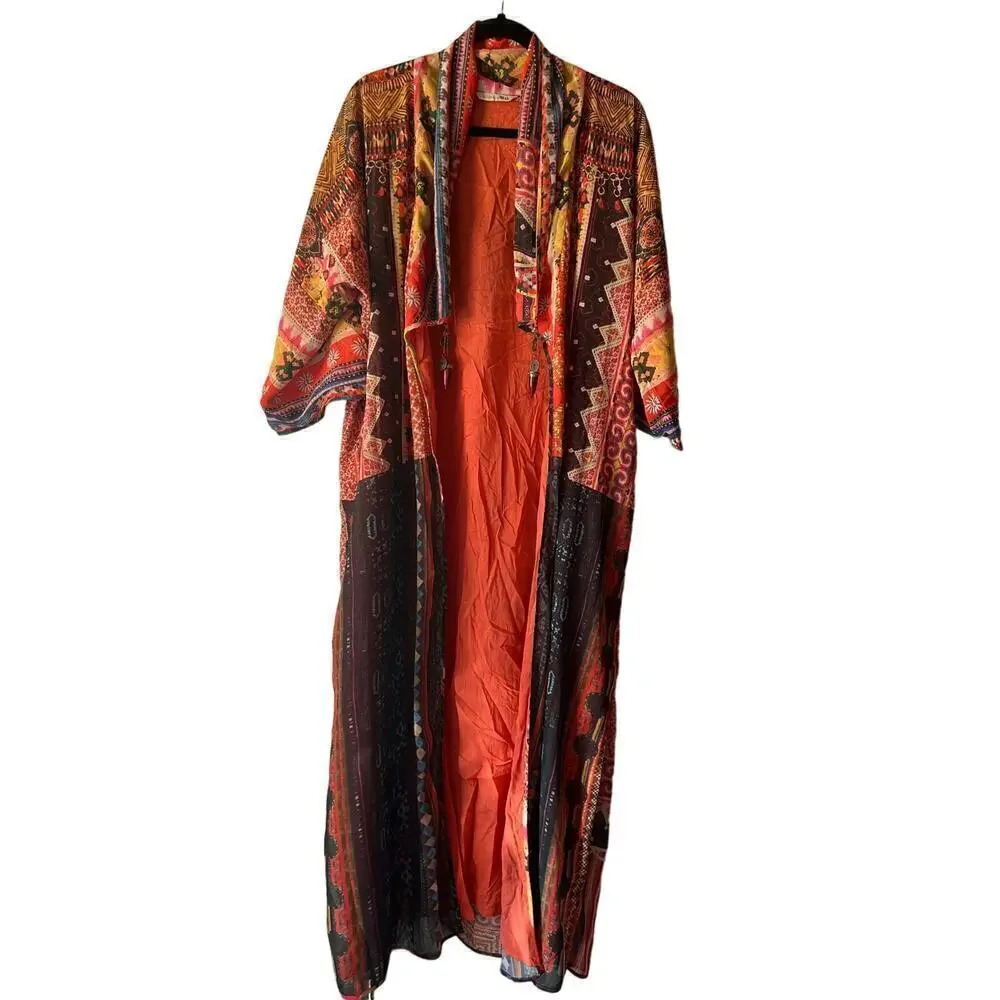 Soft Surroundings Long Bahama Bun Canaria Open Topper Robe Cover up Sz XL